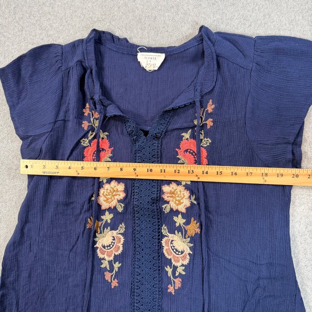 Flower & Feather Gauzy Floral Embroidered Blouse Women's 2XL Navy Blue Boho - Picture 5 of 8